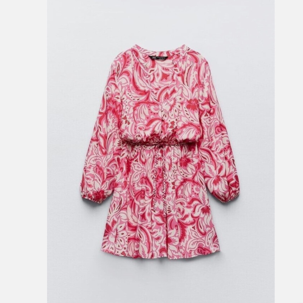 Zara Pink and White Patterned Dress